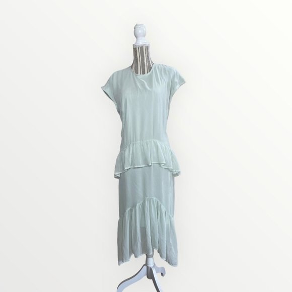 Vero Moda Dresses & Skirts - Vero Moda Pastel Midi Dress Ruffle Tiered Mint Green Lined Dress Size L